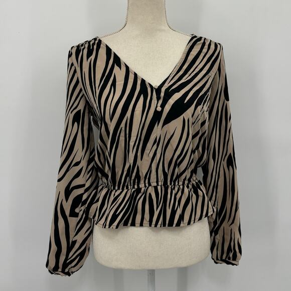 Sanctuary Zebra Print Peplum Top Women's XS V Neck Blouse Y2K Boho Chic Party - Picture 3 of 11